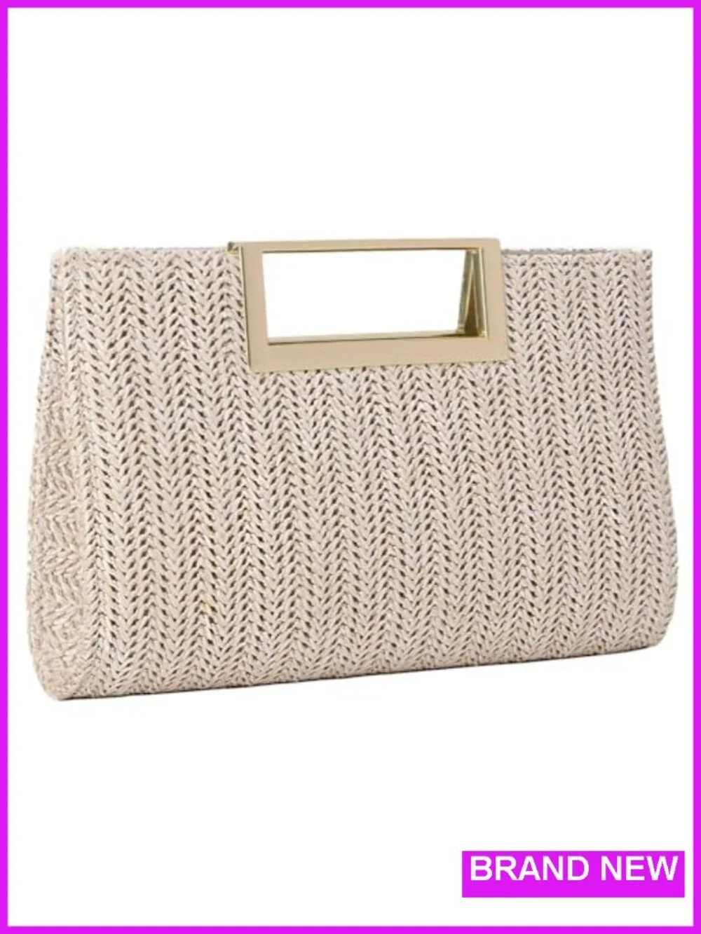 Straw Raffia Clutch Purse with Crossbody Strap, Summer Beach Shoulder Bag